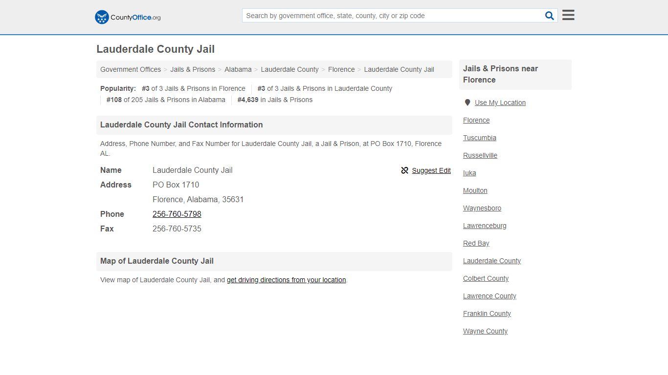 Lauderdale County Jail - Florence, AL (Address, Phone, and Fax)